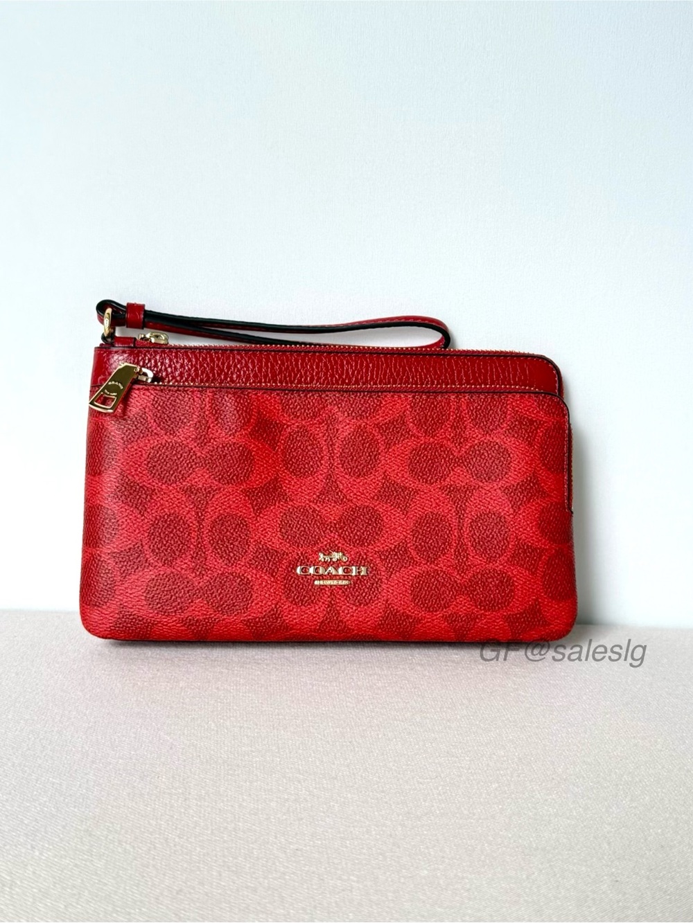 NWT Coach Double Zip Wristlet Wallet Signature Crimson Red CX161 | Phone Wallet